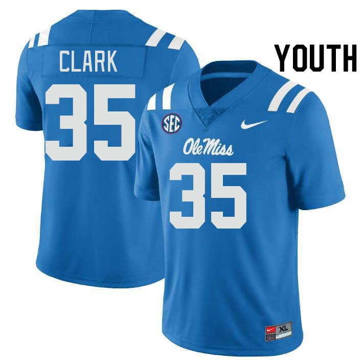 Youth #35 Cam Clark Ole Miss Rebels College Football Jerseys Stitched-Power Blue